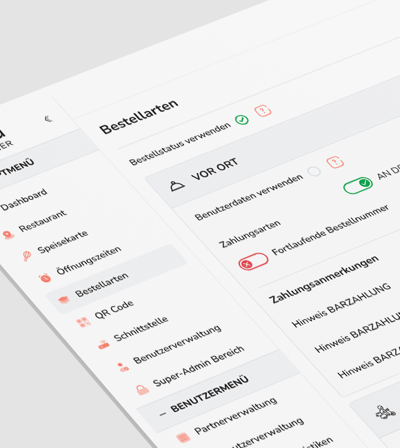 Screenshot um die Bestellarten im Backoffice von nanea zu konfigurieren