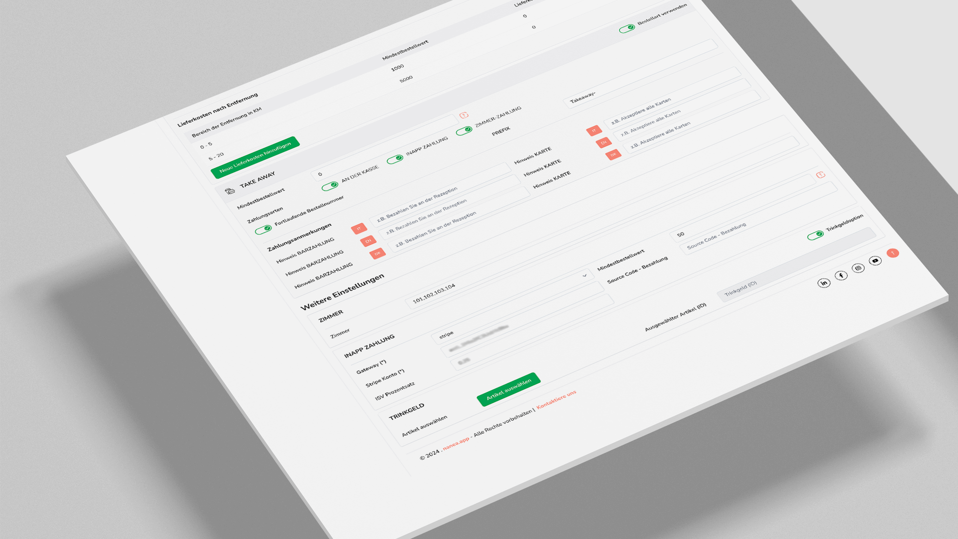 Screenshot um weitere Einstellungen im Backoffice von nanea einzustellen