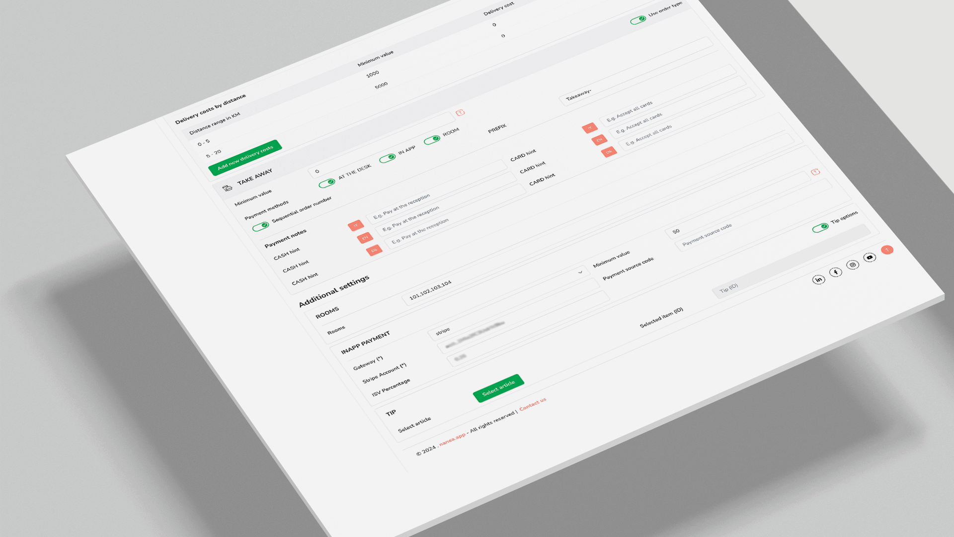 Screenshot to set up additional settings in the nanea Backoffice