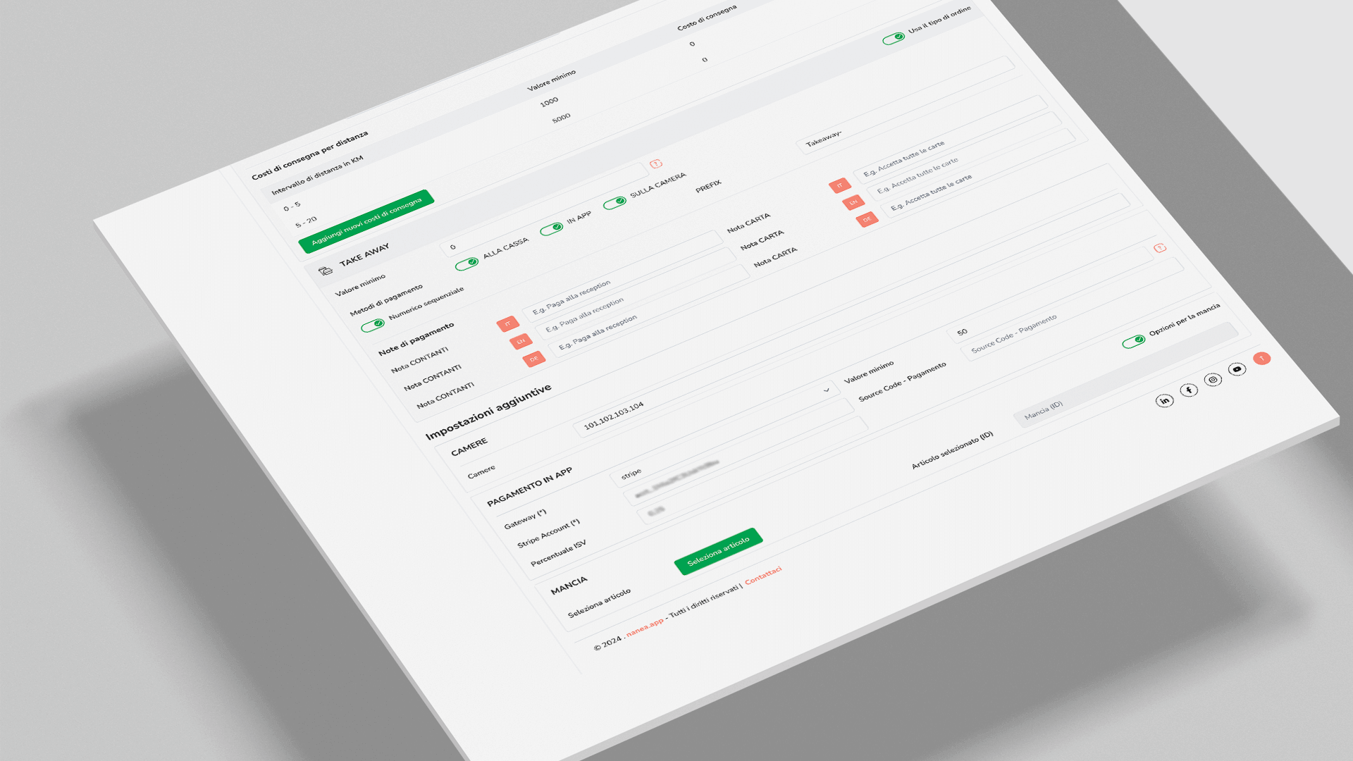 Screenshot per configurare ulteriori impostazioni nel Backoffice di nanea