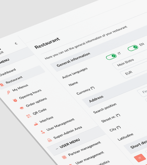 Screenshot for the customization of your restaurant