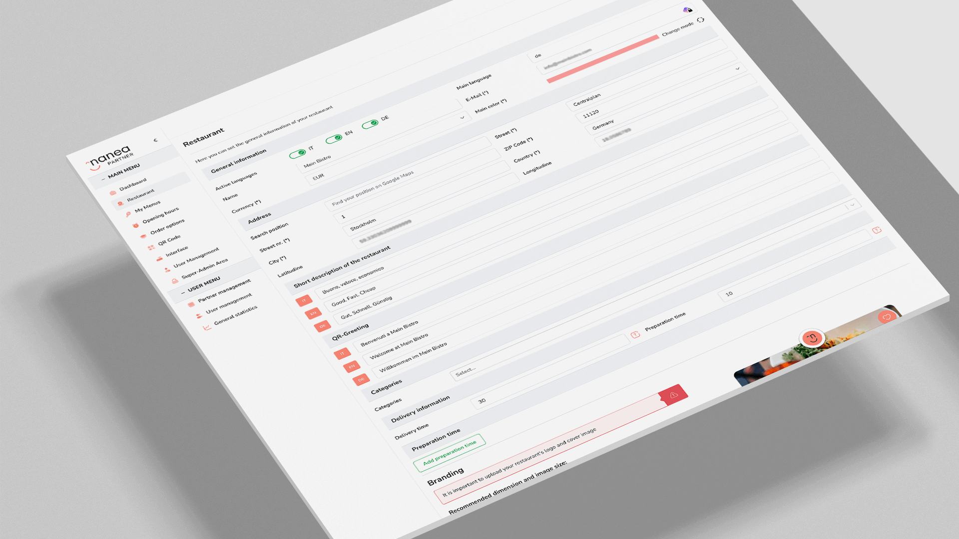 Screenshot for editing your restaurant on nanea