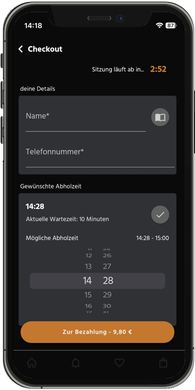 Abschluss einer Bestellung über die App von nanea